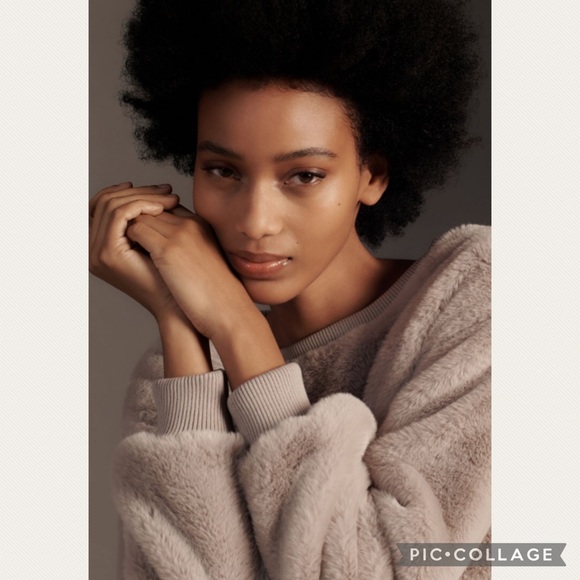 Anthropologie Maeve Faux Fur Sweatshirt in Gray - Picture 4 of 8